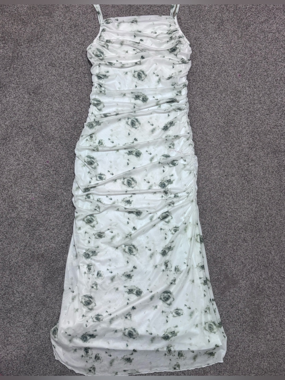 White Maxi Dress with Green Floral Print